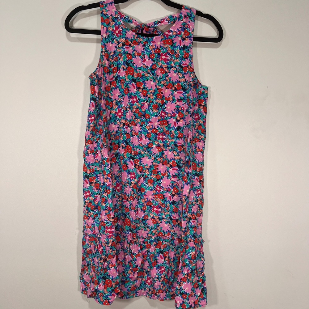 LOFT Petites Floral Sleeveless Tie Back Ruffle Hem Dress Pink Red Blue XSP